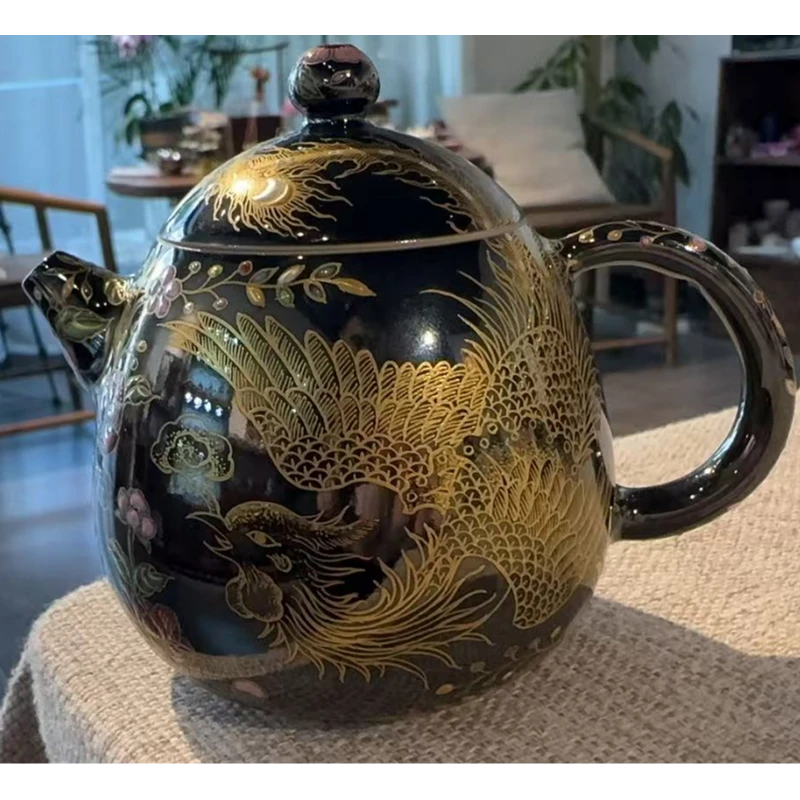 【三山拙垆】珐琅黑金凤穿牡丹龙蛋壶（灵玺0270）