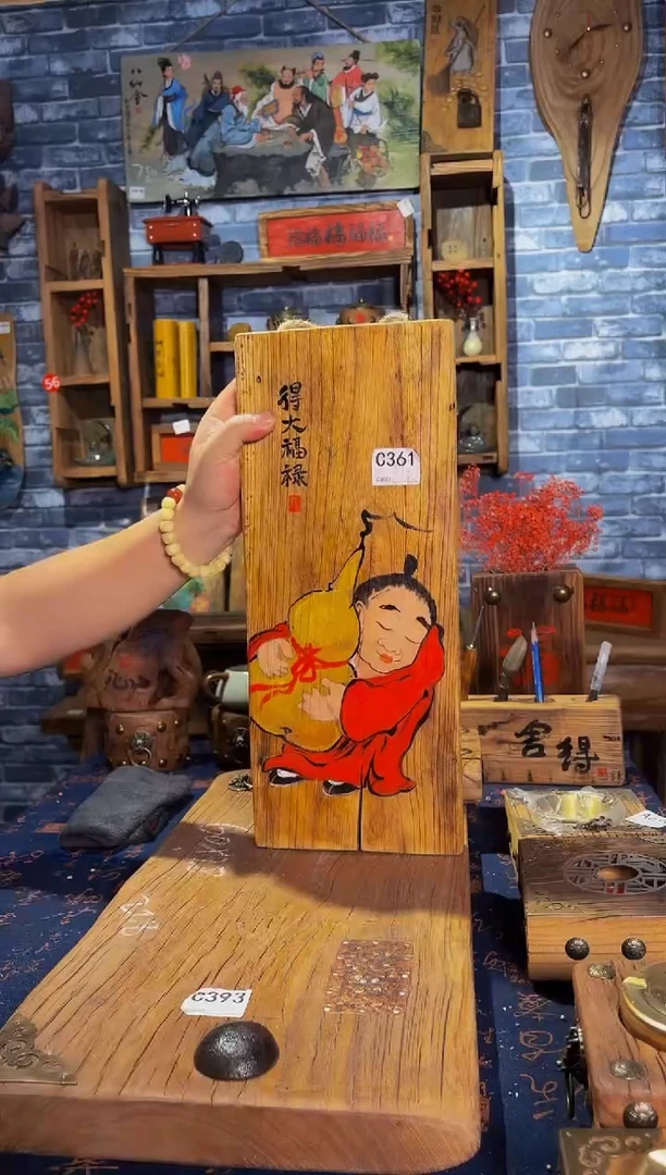 风化老门板丙烯画挂画