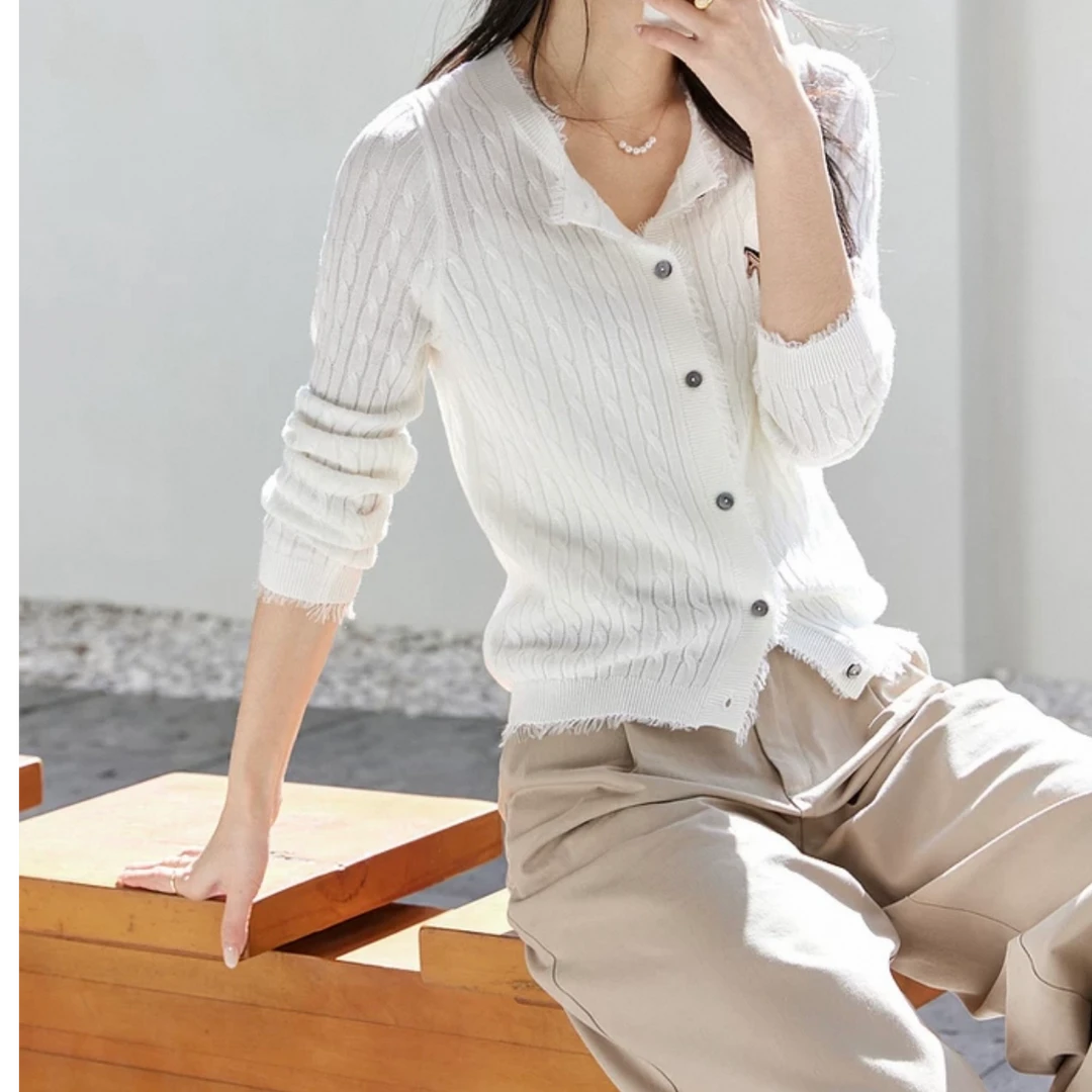 小马绣花设计感针织开衫女2025年春季新款圆领上衣
