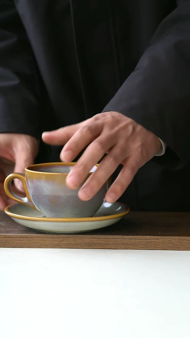 【闪购商品】陶瓷瑕出澳洲琥珀色240咖啡杯碟@4-2@