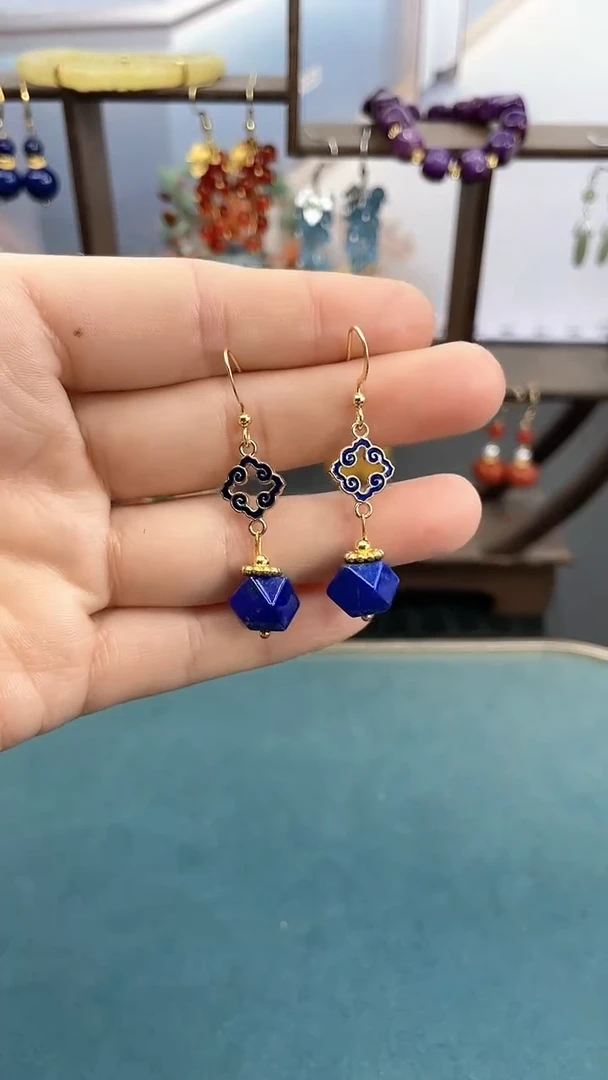 未镶嵌青金石耳饰青金石方糖耳钩