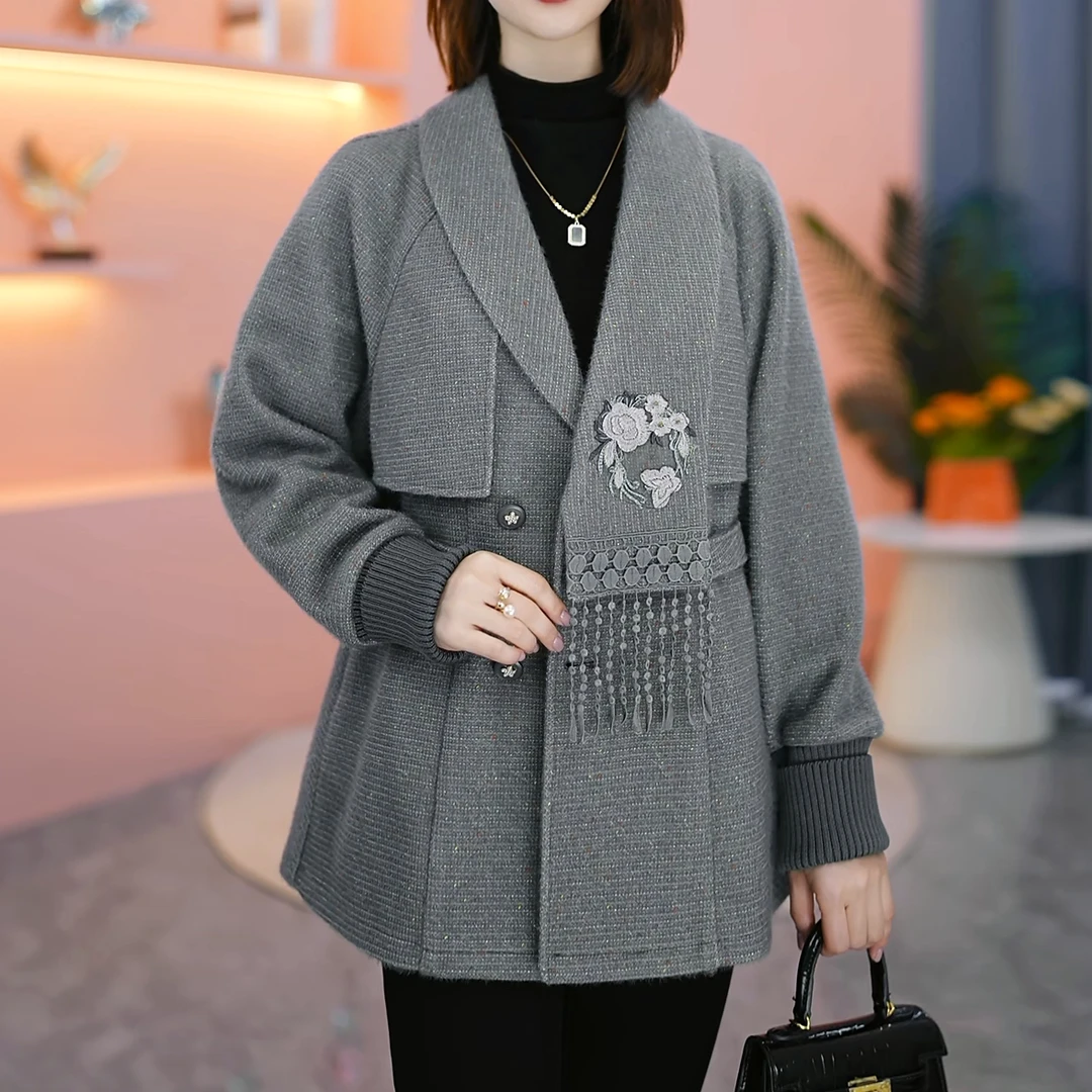 【恩宸专属】24225冬季新款百搭洋气格纹斗篷外套套女M-4XL