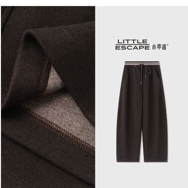 小乖逃三色！白色咖色长裤二双白线松紧腰百搭S24174