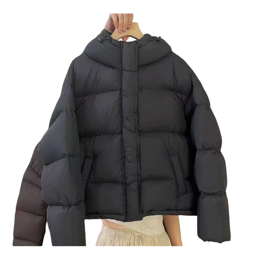 欧洲站连帽抽绳保暖羽绒服女2024冬季新款韩版百搭休闲面包服外套
