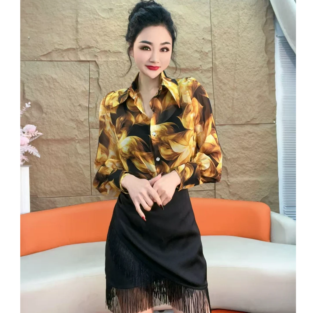 291【凡家衣橱】春秋新款时尚气质百搭法式女人味花色减龄衬衫