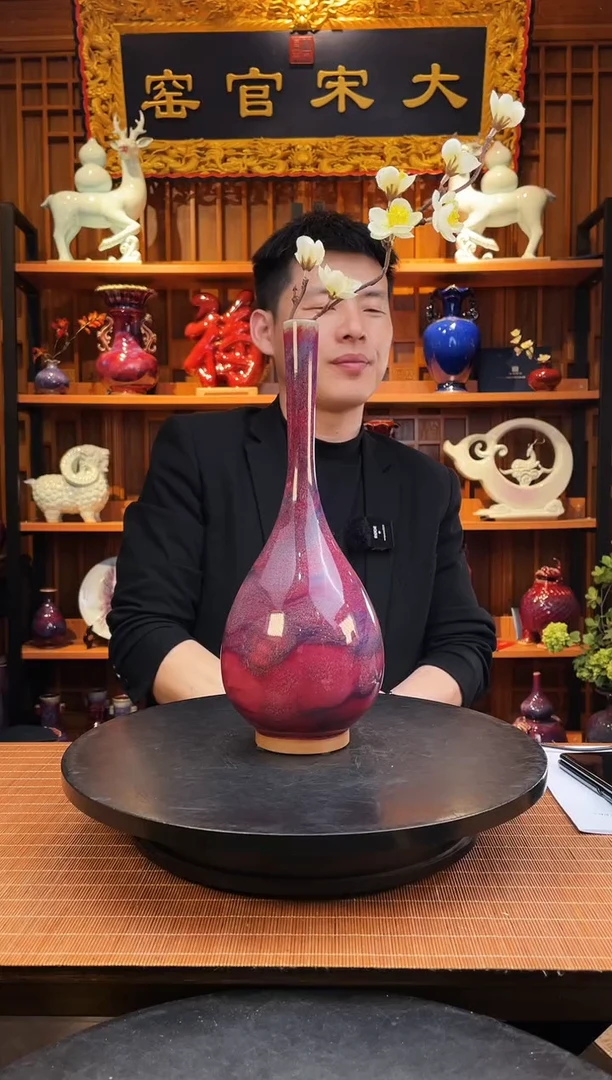 【闪购商品】摆件大宋官窑【花器鹅颈瓶】烟霞锁翠微