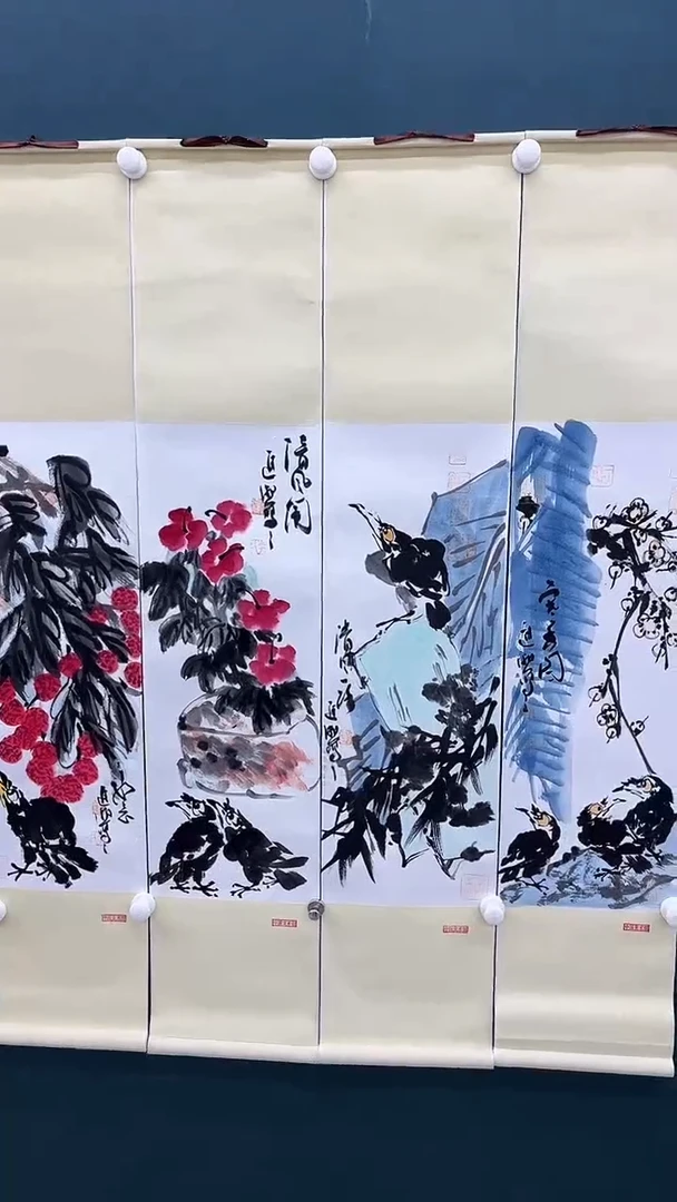 国画李进潮-四条屏-花鸟轴