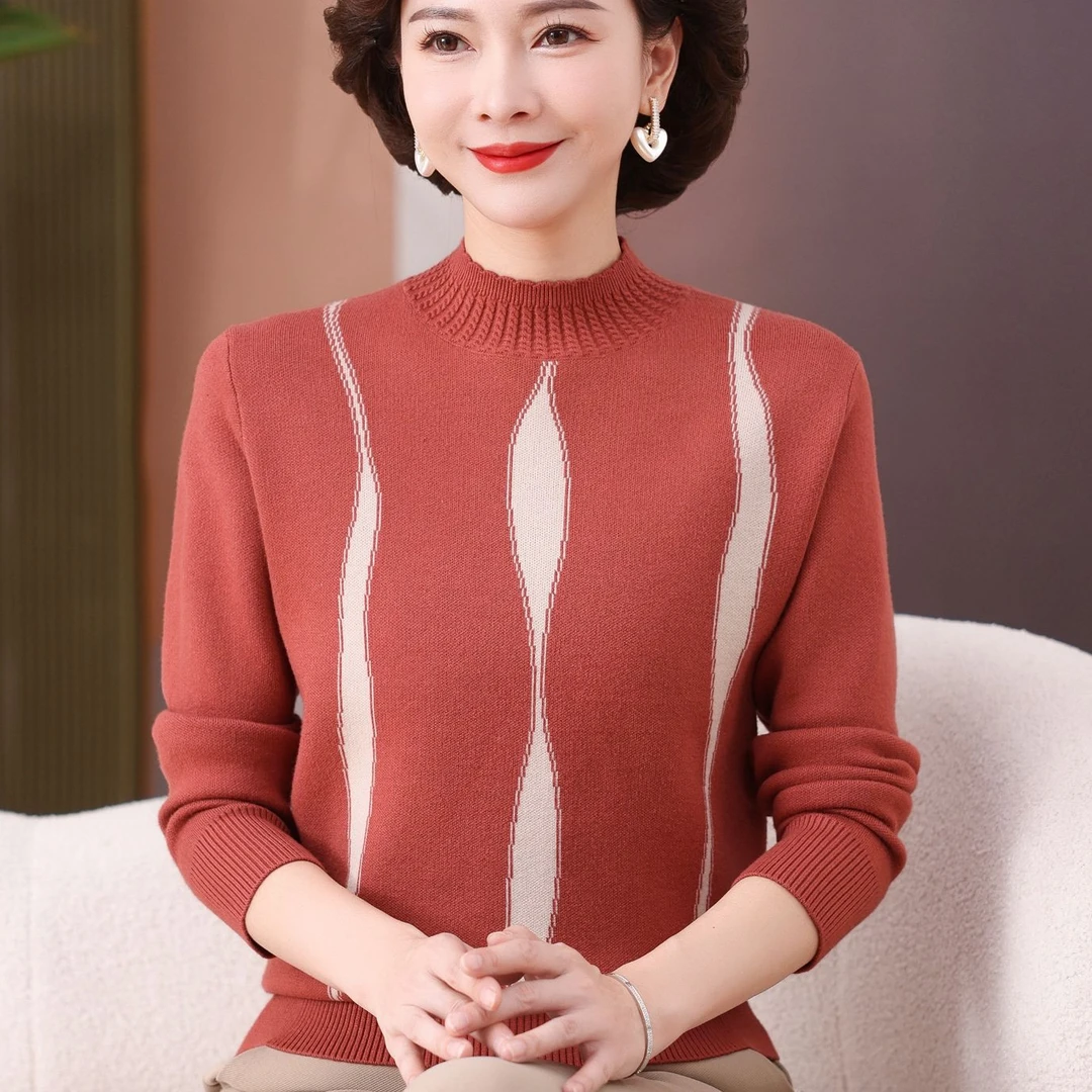 50岁妈妈装秋冬季新款加厚毛衣中老年女半高领打底衫春秋内搭上衣