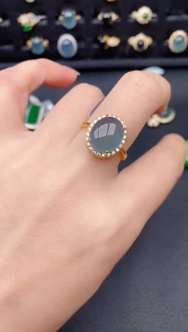 银S925镶嵌戒指翡翠天然a货翡翠404