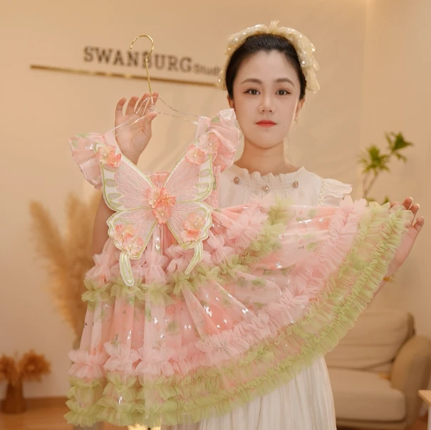 【Y.d7003】2025新款女童夏季气质无袖公主裙女童蝴蝶连衣裙碎花