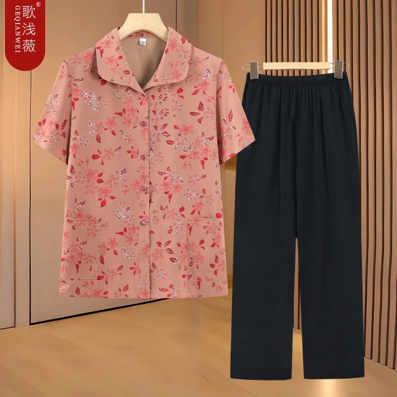 中老年人夏装女奶奶装衬衫妈妈夏季上衣洋气老人衬衣婆婆衣服透气