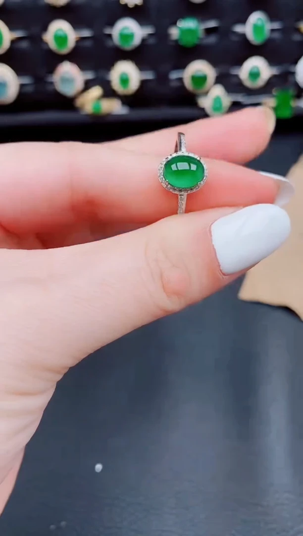 【闪购商品】翡翠戒指银S925镶嵌天然a货翡翠62