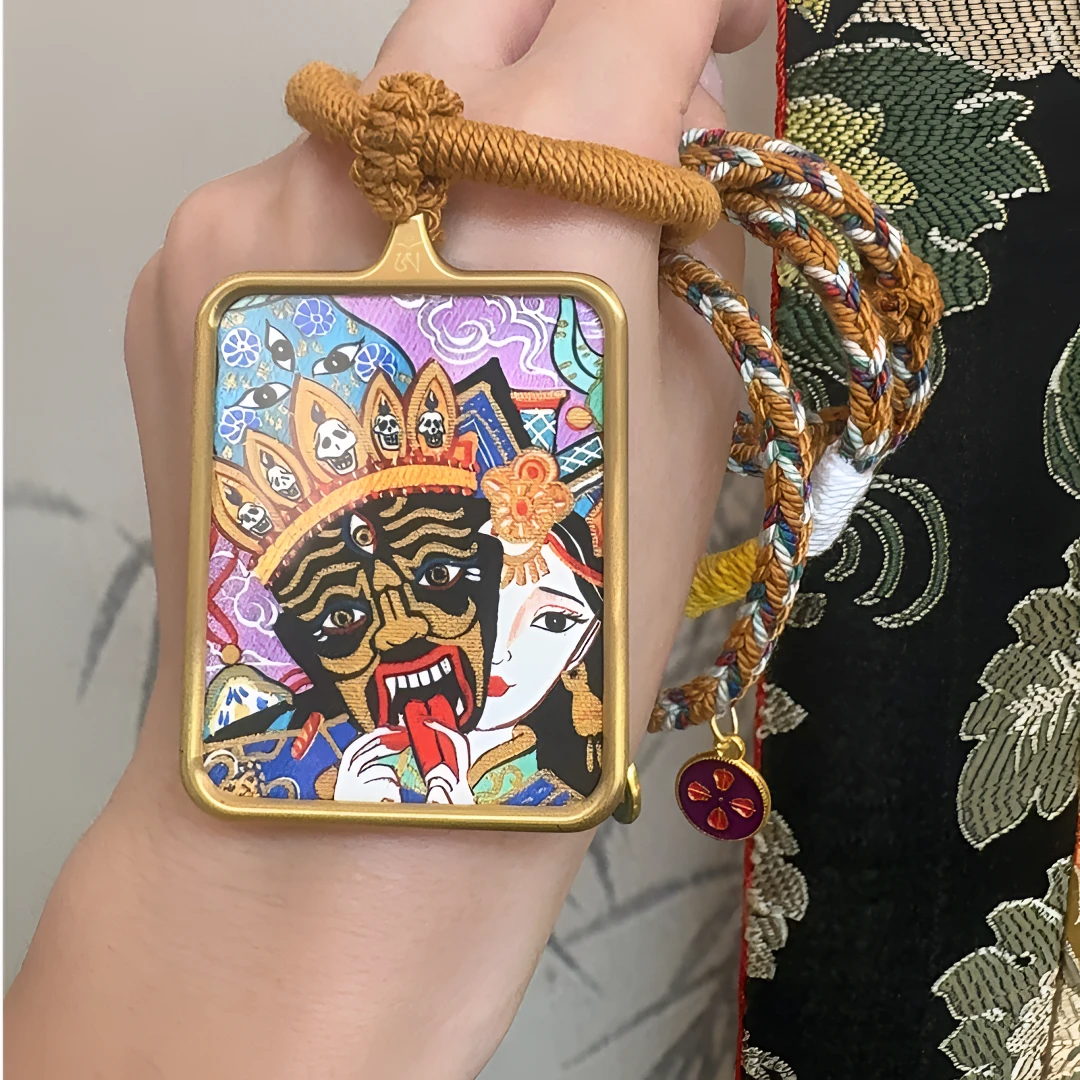 半手绘扎基拉姆4*5唐卡描金配五路财挂绳