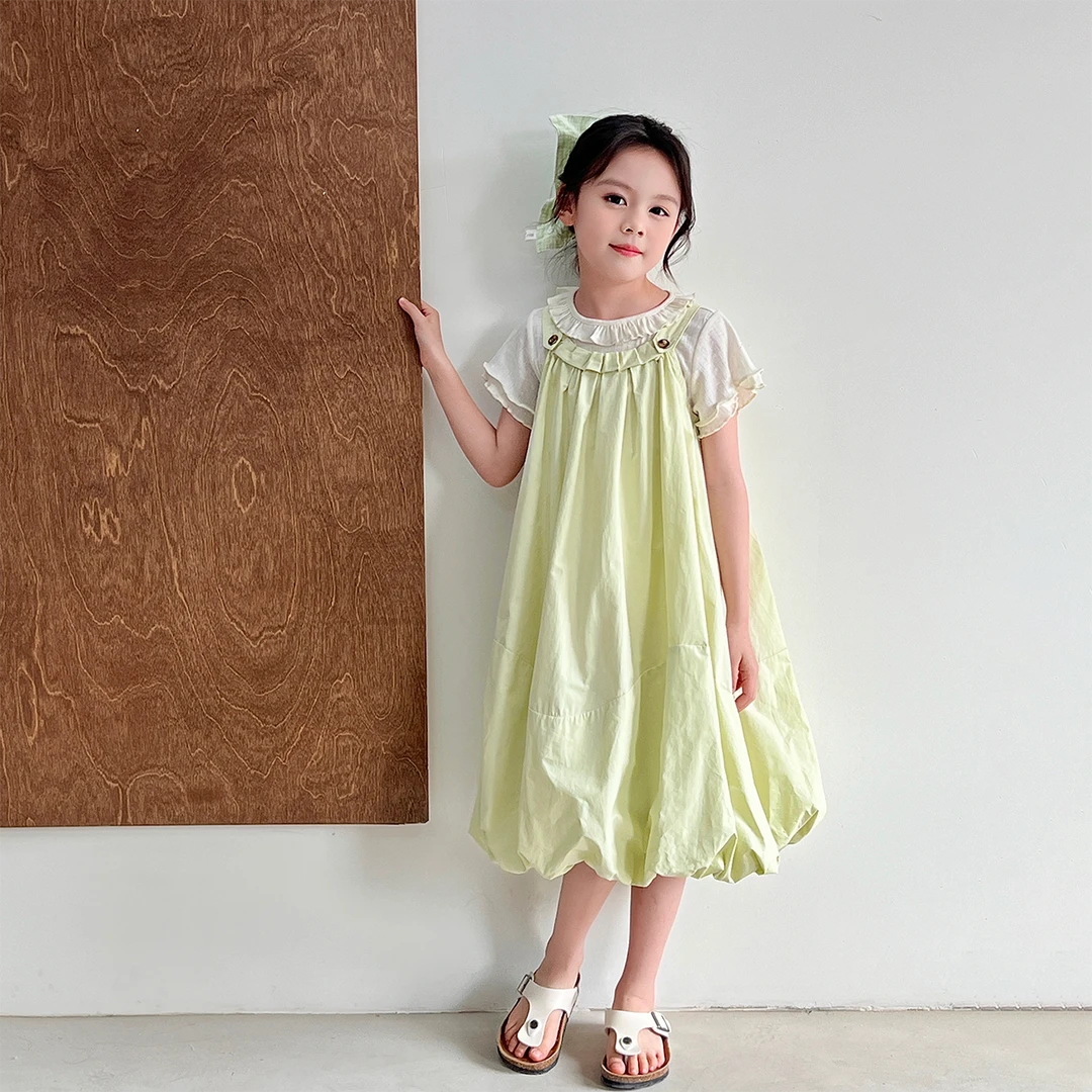 现货【朵塔】100棉女童连衣裙3638夏装女宝透气绿色显白无袖花苞裙
