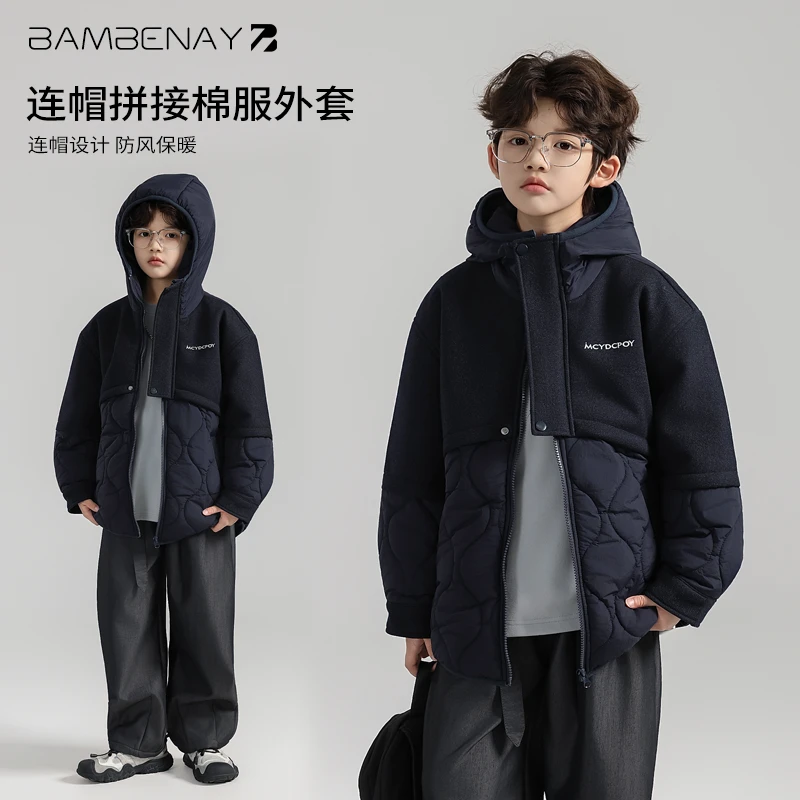 班贝纳【拼接连帽棉服】男童棉袄保暖加厚休闲上衣冬款中大童G6607