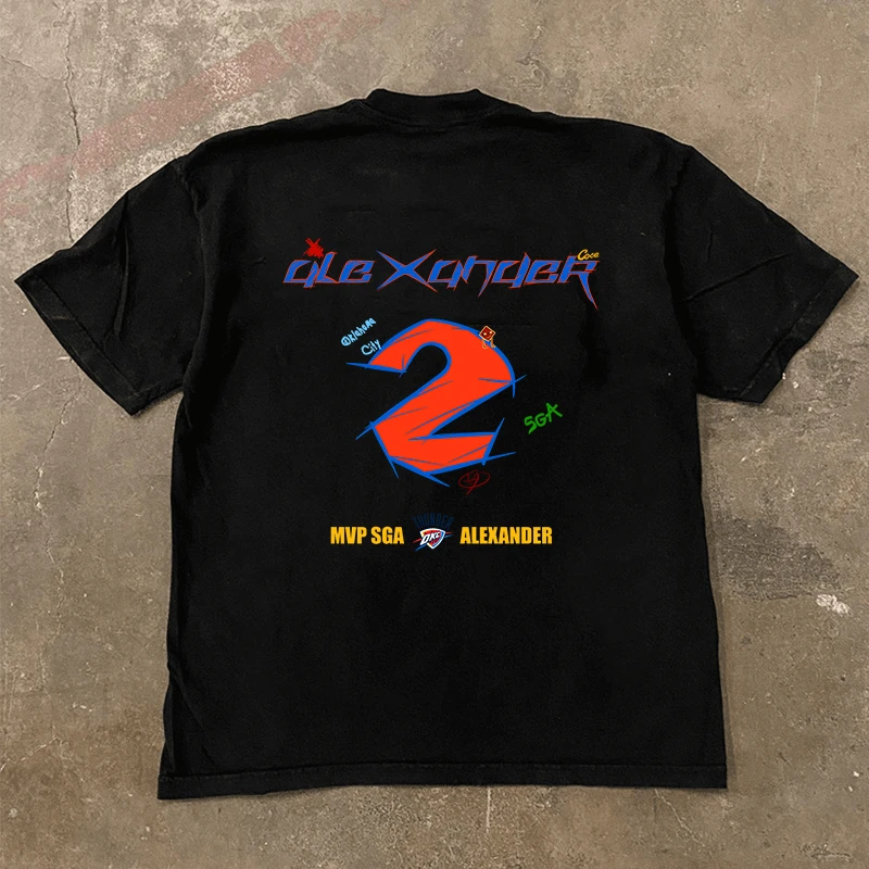 【切克Now】重磅手绘漫画亚历山大印花纯棉短袖t恤夏季宽松运动百搭