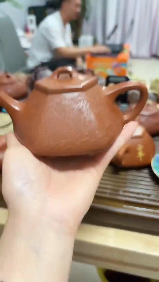 茶壶紫砂朱泥全手六方石瓢