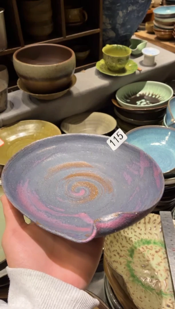 瓷片杨*115微瑕油画紫异形盘1个