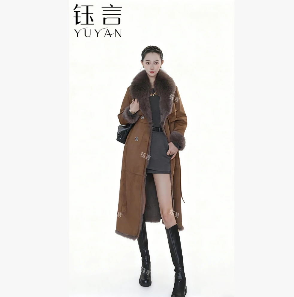 【维多利亚】长款秋冬加厚大毛领皮毛一体女款时尚女士气质女装