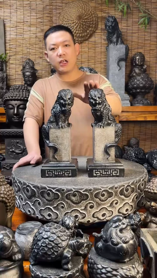 石材33吸水兽立柱一对天然青石雕刻