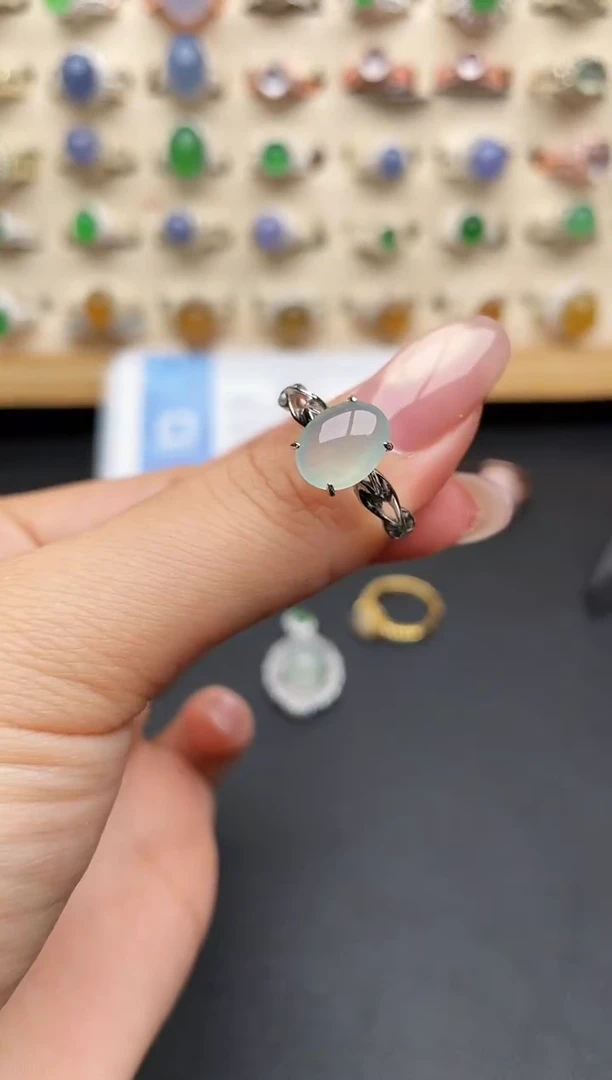 翡翠戒指银S925镶嵌一物一证一礼盒