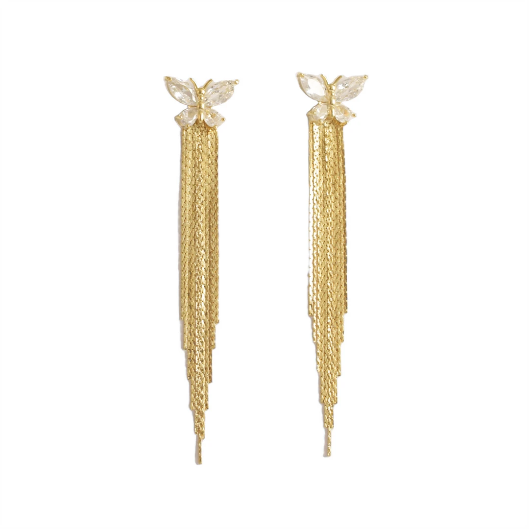 合金锆石耳饰 欧美时尚OL仙女耳钉时尚长款耳饰女图片款金色轻奢