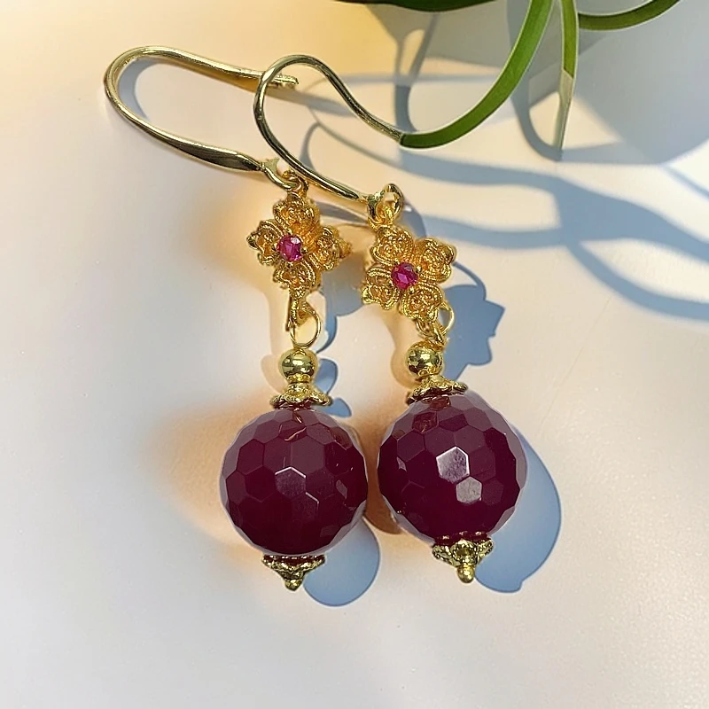 尺寸约14mm天然正品玛瑙玉石紫钻石切割面耳坠