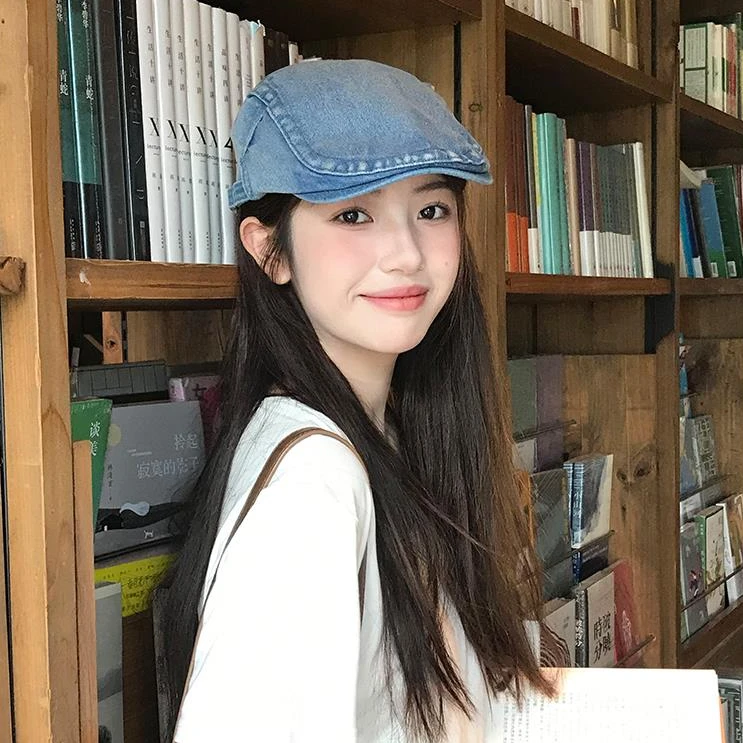 经典永留存！日系复古牛仔前进帽子女休闲百搭鸭舌画家帽显脸小潮