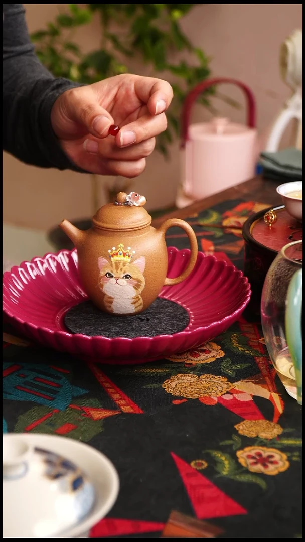 茶壶紫砂蜜糖紫砂皇冠猫咪紫砂壶