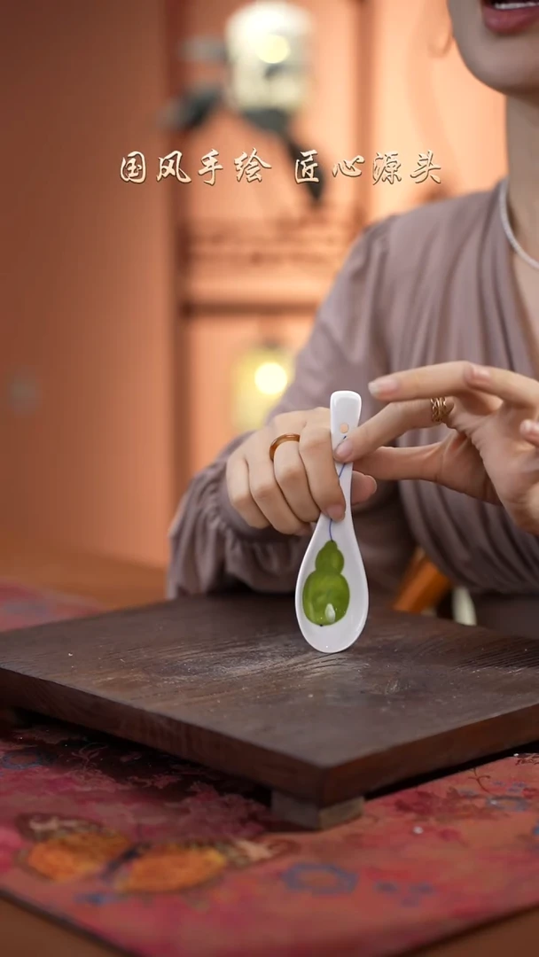 陶瓷景德镇高温釉中彩餐具勺子一只