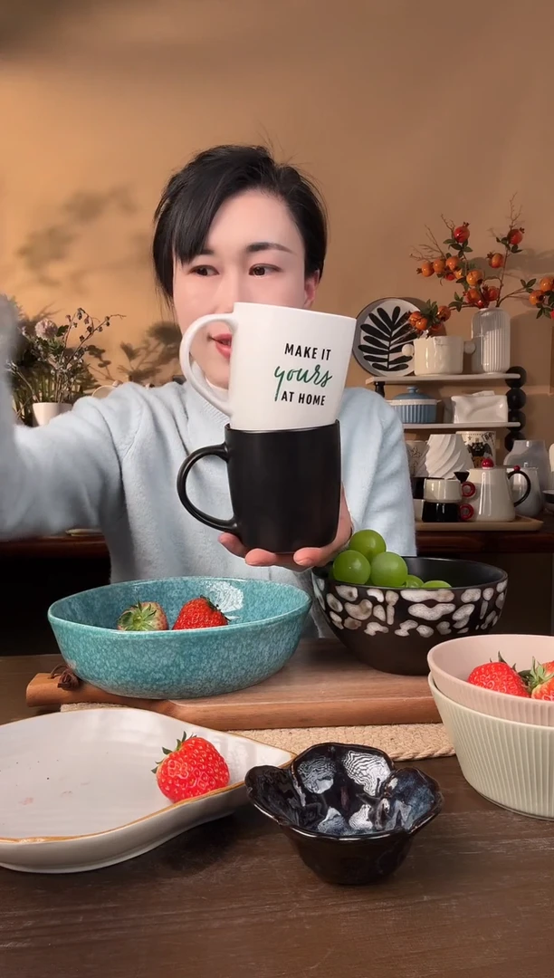 【闪购商品】瓷片星爸爸黑白杯2只微瑕