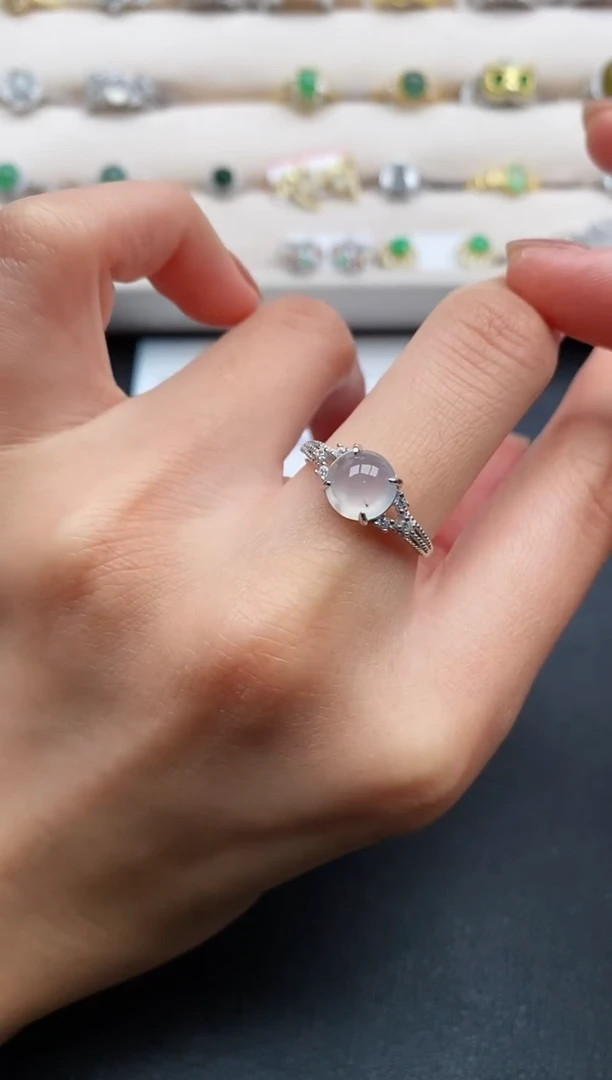 银S925镶嵌戒指翡翠缅甸天然A货翡翠222   6-2