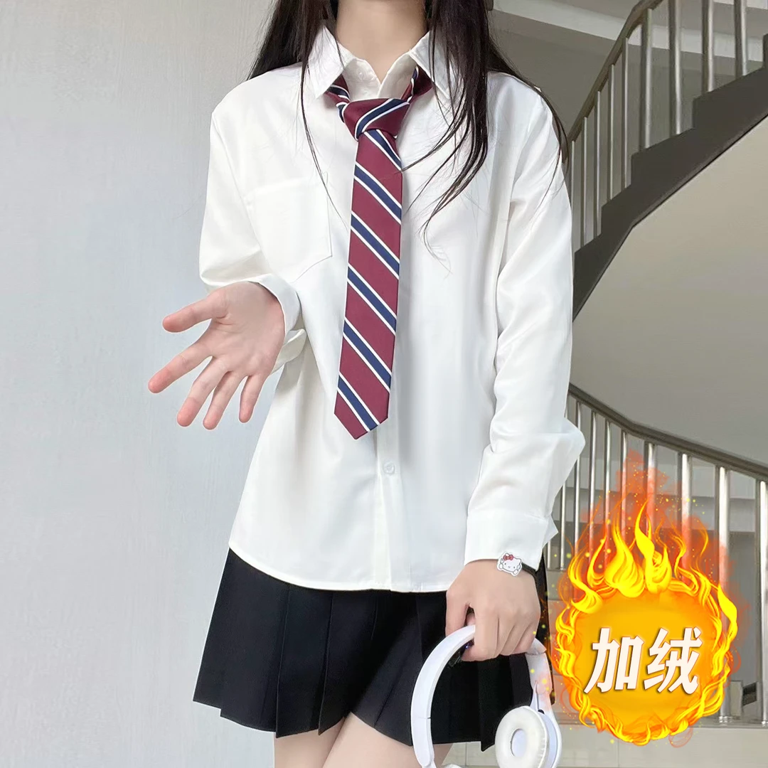 小花猪原创JK制服衬衫长袖基础款日系校供感加绒衬衫秋冬百搭款