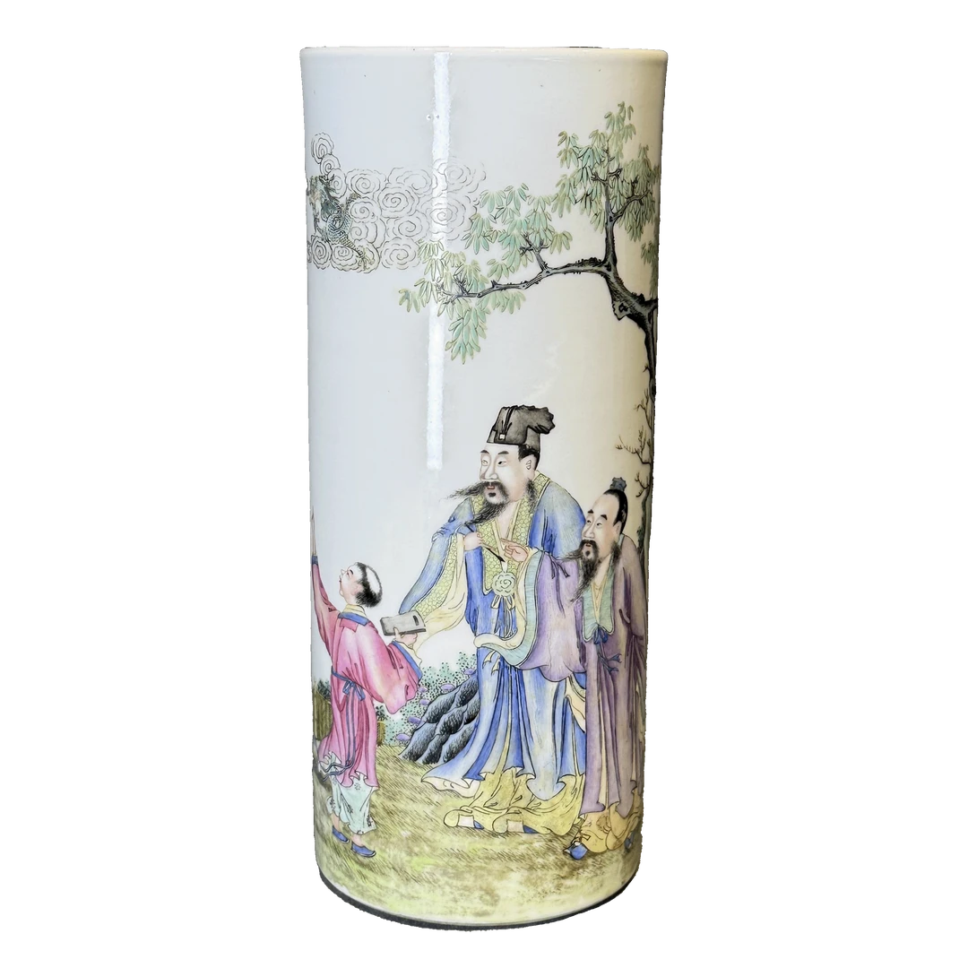 25190651t粉彩四爱图纹帽桶