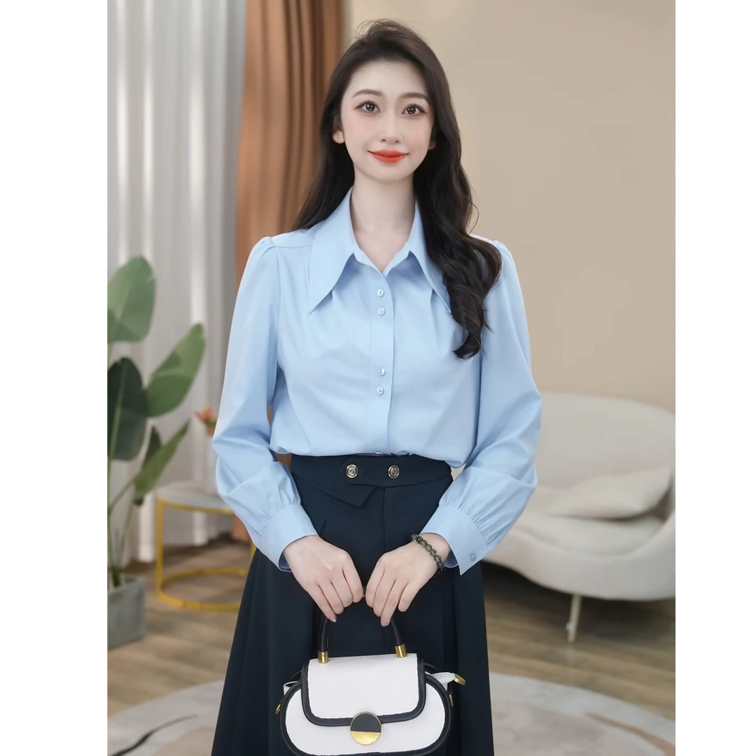 【曼贝】定制新款长袖衬衫女休闲职业通勤气质百搭8593237【甜甜】