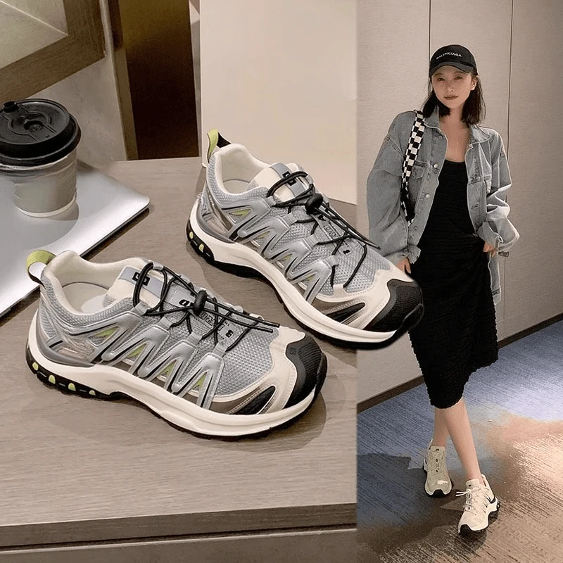 户外网红款厚底老爹鞋女增高秋季透气爆款沙场灰防滑休闲运动鞋