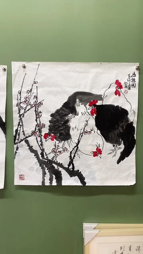 竖款精品四尺斗方公鸡