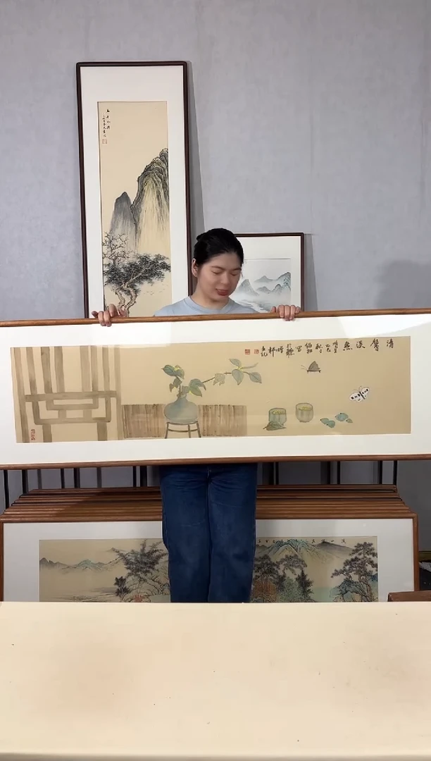 国画手绘*清馨淡然*52*172cm带框发货