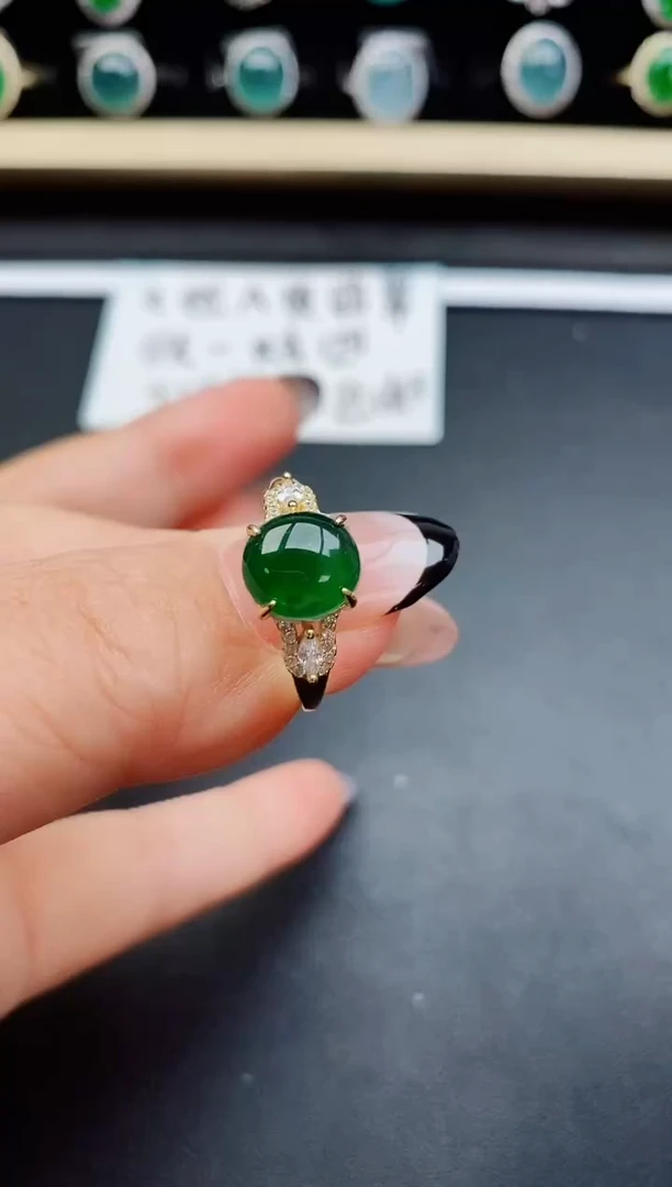 翡翠戒指银S925镶嵌50800