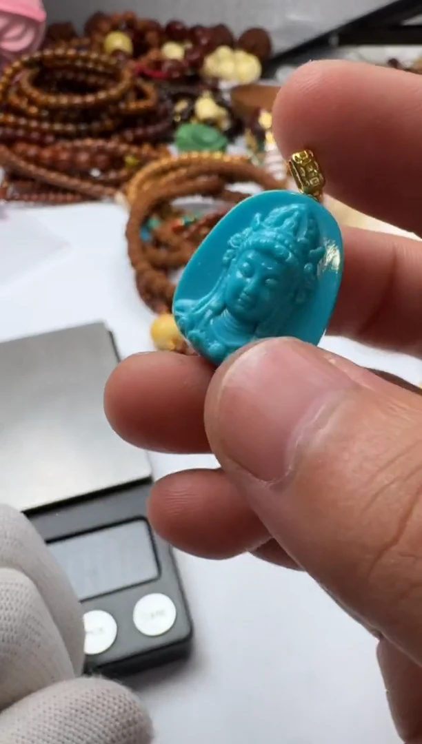 【闪购商品】绿松石牌子18K金镶嵌18k观音牌子