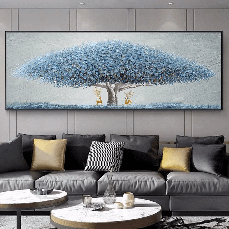 雪川发财树沙发背景墙装饰画客厅大尺寸挂画简约黑白灰墙客厅挂画