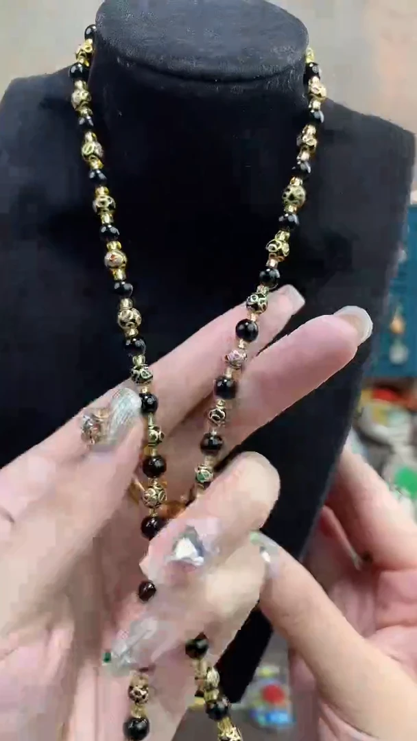 非遗手工景泰蓝0.6项链黑色