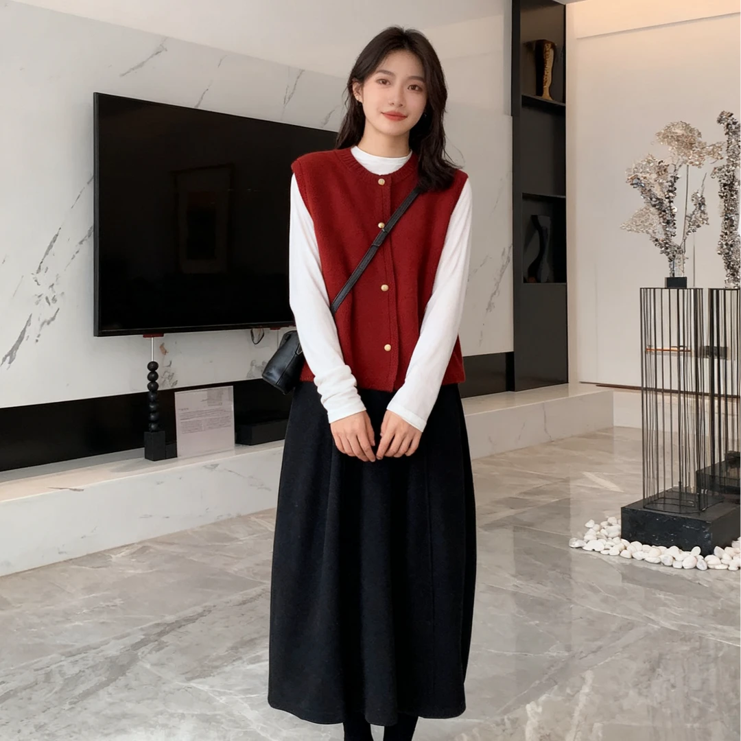 秋冬新款醋酸毛呢半身裙女通勤百搭大码设计感显瘦花苞裙MC3013