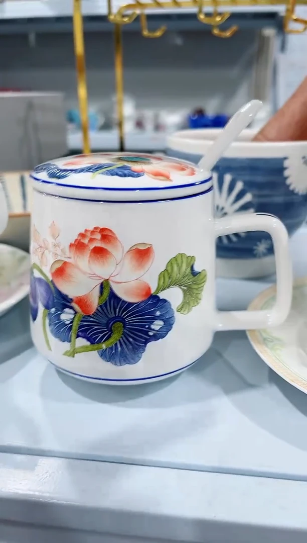 瓷片陶瓷（简装）荷花杯子一套