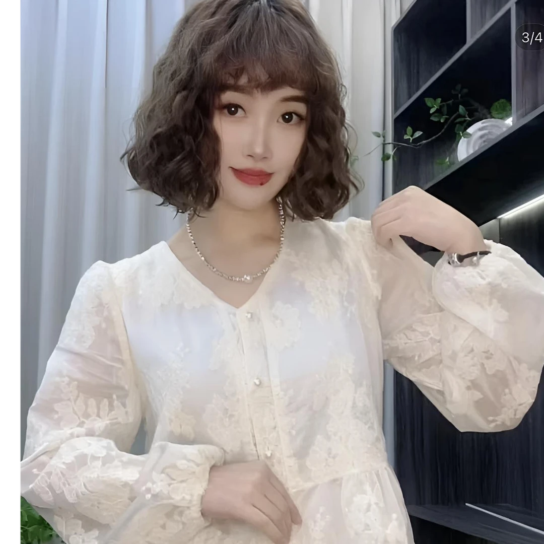 设计感提花蕾丝上衣女春法式甜美百搭减龄泡泡袖衬衫洋气漂亮小衫