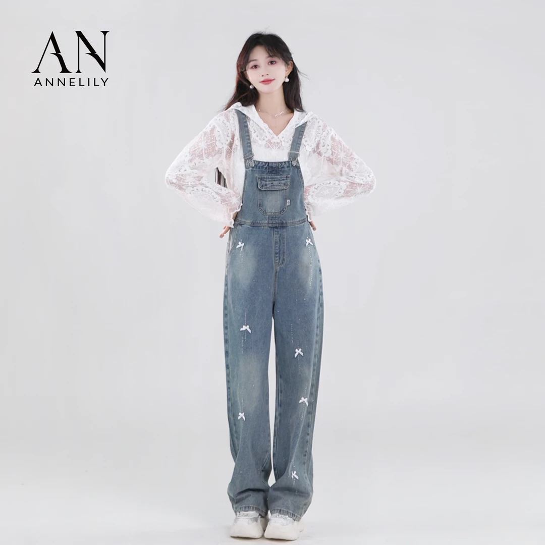 ANNELILY安琪琪【】新款百搭修身牛仔背带裤AK2503147