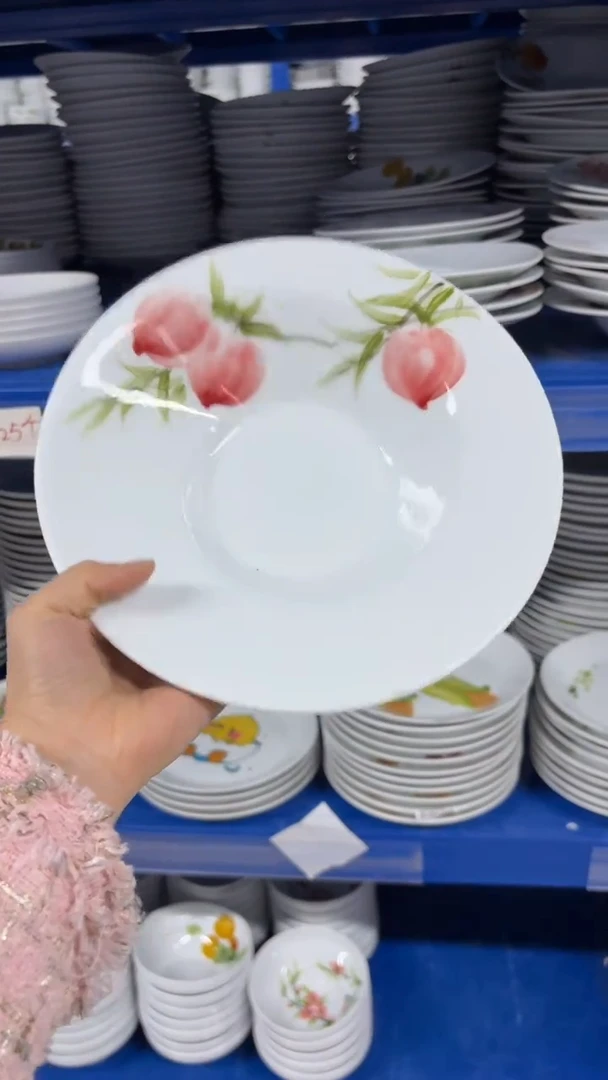 景德镇高温陶瓷食品级手绘釉中彩-折边盘