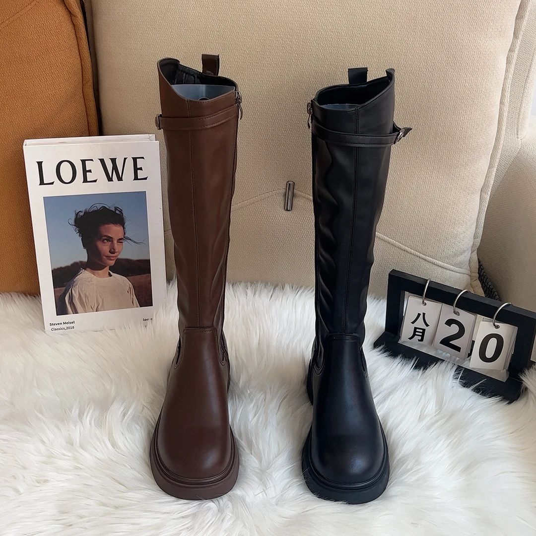 时装靴黑色厚底靴子英伦风长筒沙丘废土风城市游牧风2025骑士靴