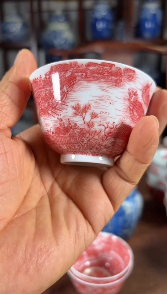 柴窑釉里红清明上河图杯杯