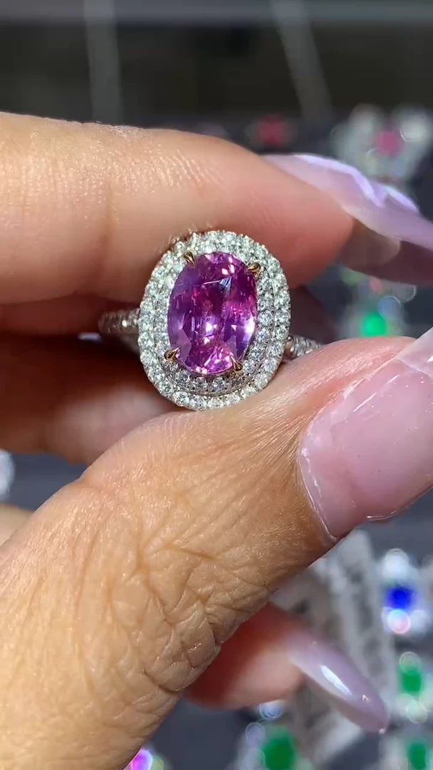 戒指彩色蓝宝石18K金镶嵌2.05CT
